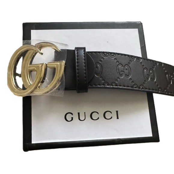 Gucci Accessories Nib Gucci Belt Gold Buckle Brown Imprinted